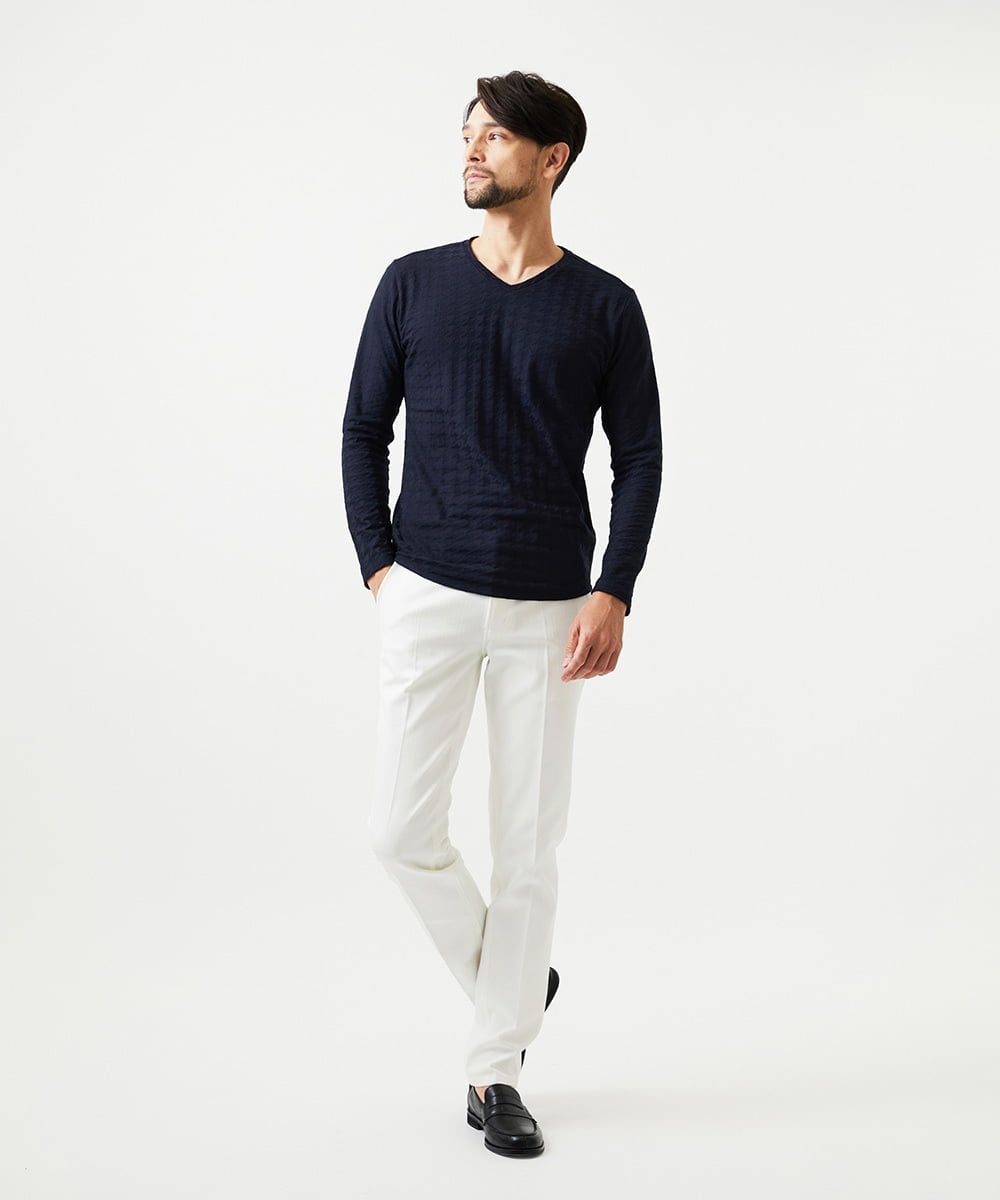 MNKDF50150 MICHEL KLEIN HOMME(ミッシェルクラン オム) チドリ柄Vネックカットソー ネイビー