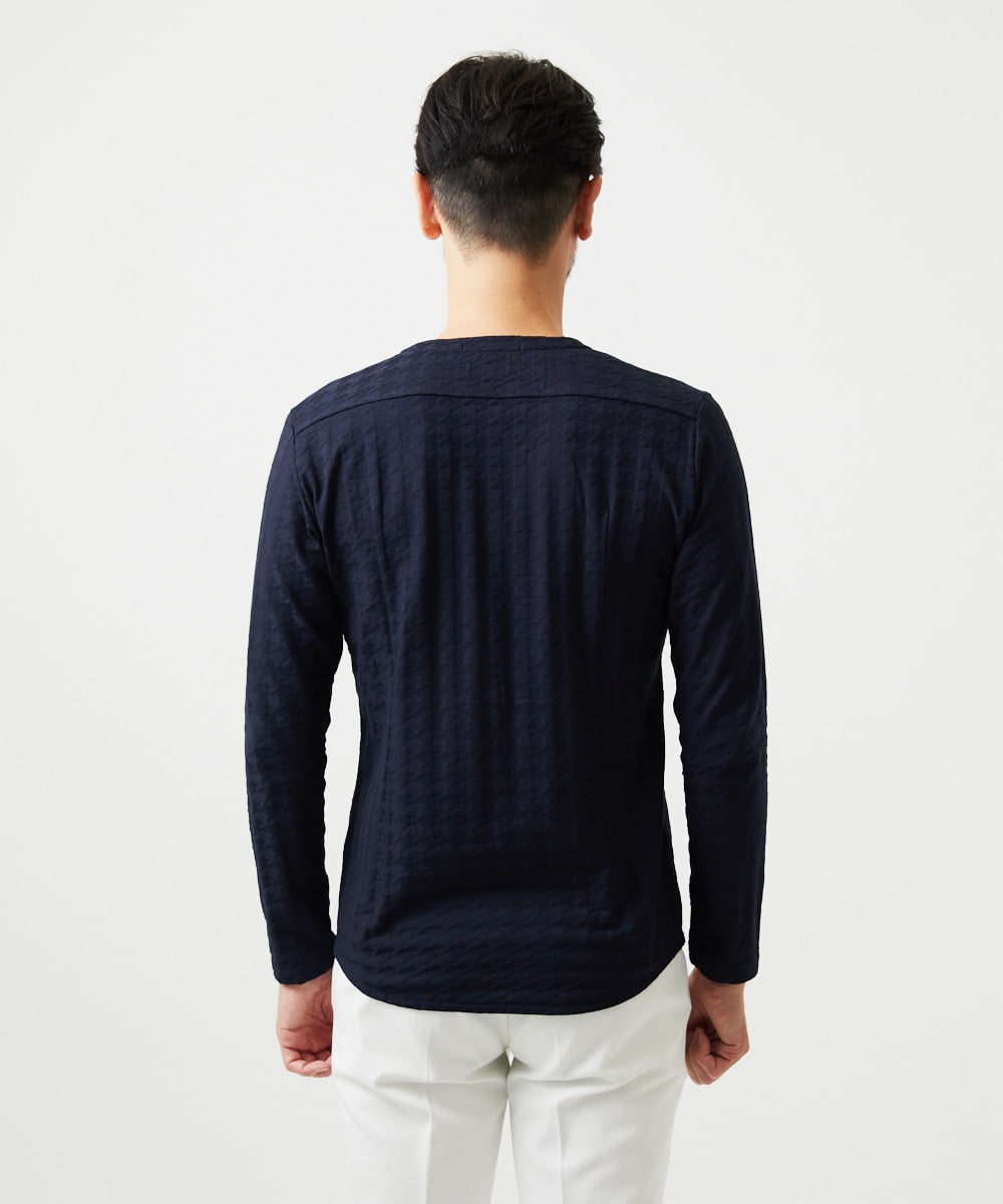 MNKDF50150 MICHEL KLEIN HOMME(ミッシェルクラン オム) チドリ柄Vネックカットソー ネイビー