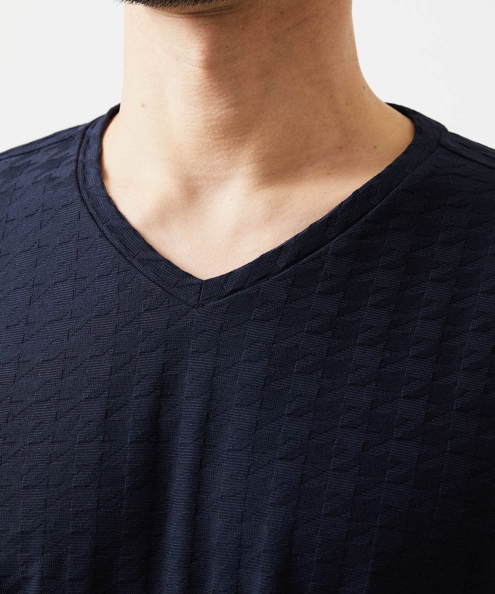 MNKDF50150 MICHEL KLEIN HOMME(ミッシェルクラン オム) チドリ柄Vネックカットソー ネイビー