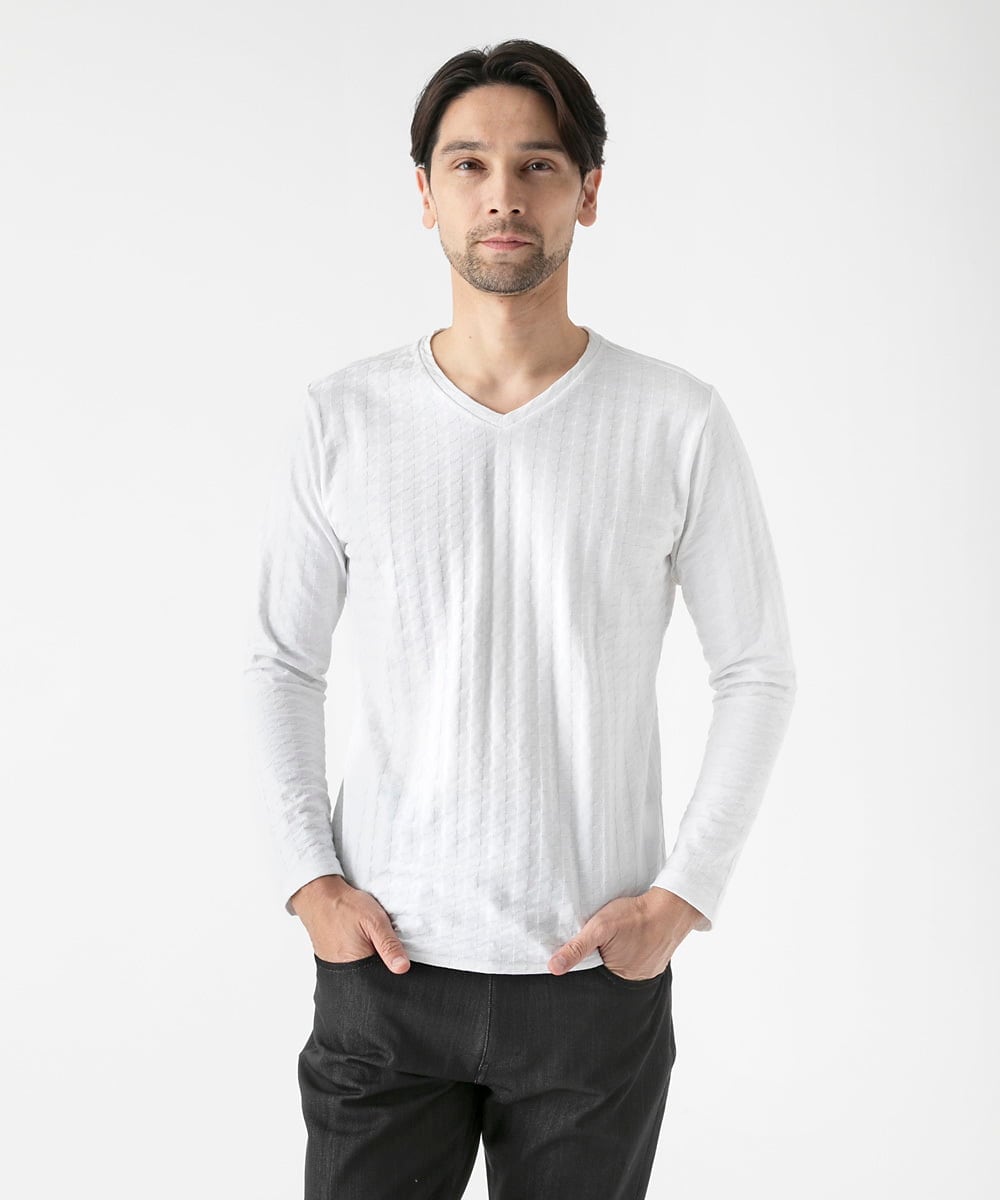 MNKDF50150 MICHEL KLEIN HOMME(ミッシェルクラン オム) チドリ柄Vネックカットソー ホワイト