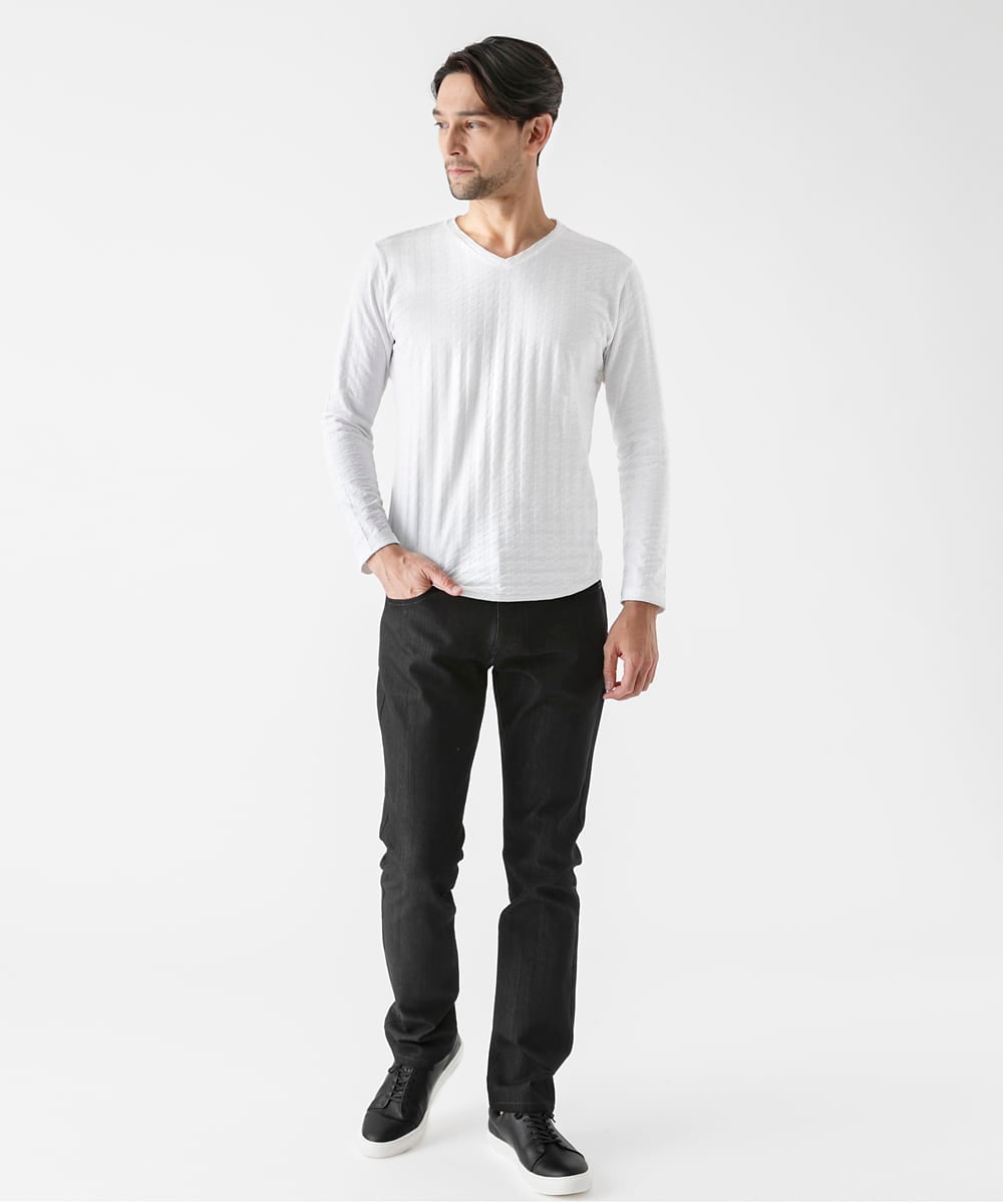 MNKDF50150 MICHEL KLEIN HOMME(ミッシェルクラン オム) チドリ柄Vネックカットソー ホワイト