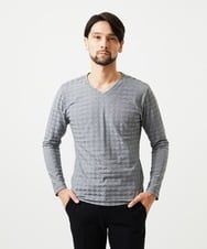 MNKDF50150 MICHEL KLEIN HOMME(ミッシェルクラン オム) チドリ柄Vネックカットソー ダークグレー