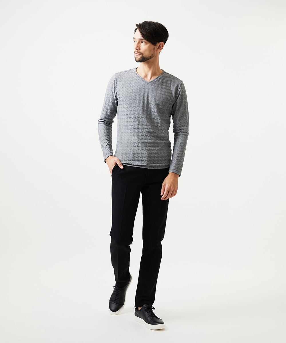 MNKDF50150 MICHEL KLEIN HOMME(ミッシェルクラン オム) チドリ柄Vネックカットソー ダークグレー