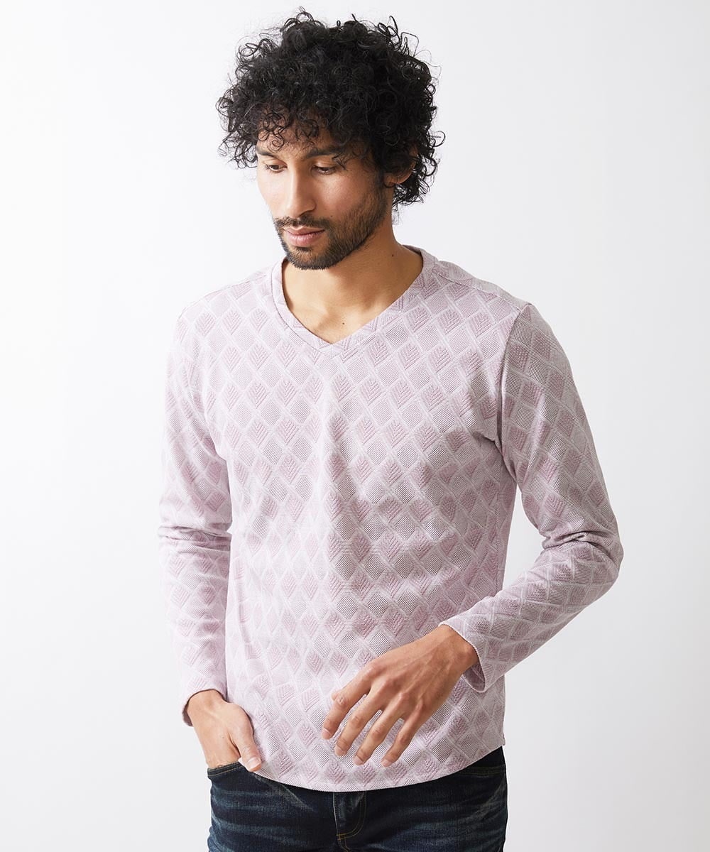 MNKDX01150 MICHEL KLEIN HOMME(ミッシェルクラン オム) 《日本製》ダイヤ柄カットソー ピンク