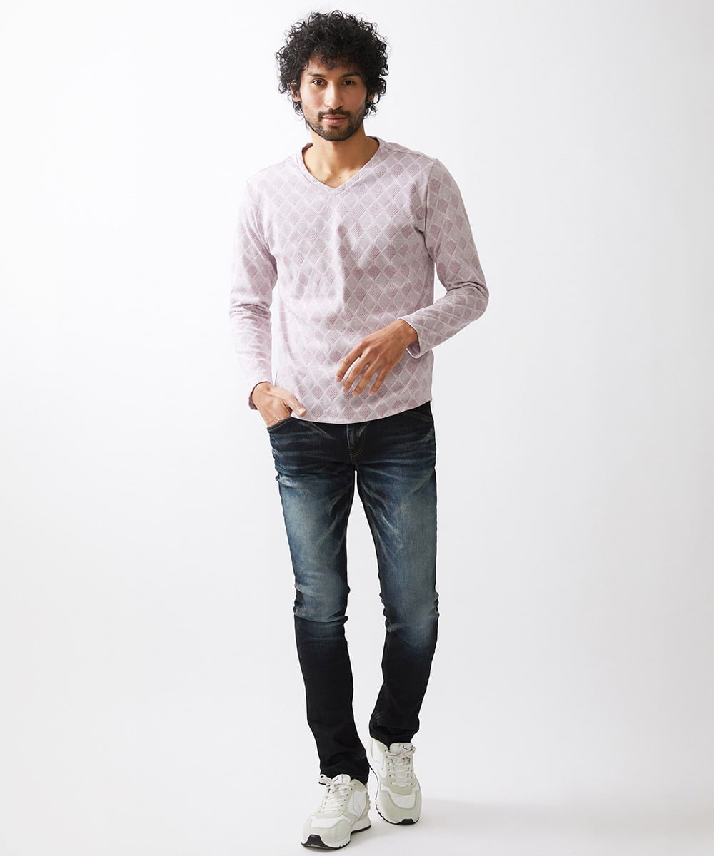 MNKDX01150 MICHEL KLEIN HOMME(ミッシェルクラン オム) 《日本製》ダイヤ柄カットソー ピンク