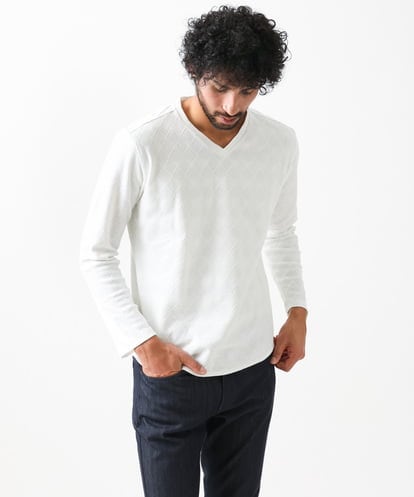 MNKDX01150 MICHEL KLEIN HOMME 《日本製》ダイヤ柄カットソー