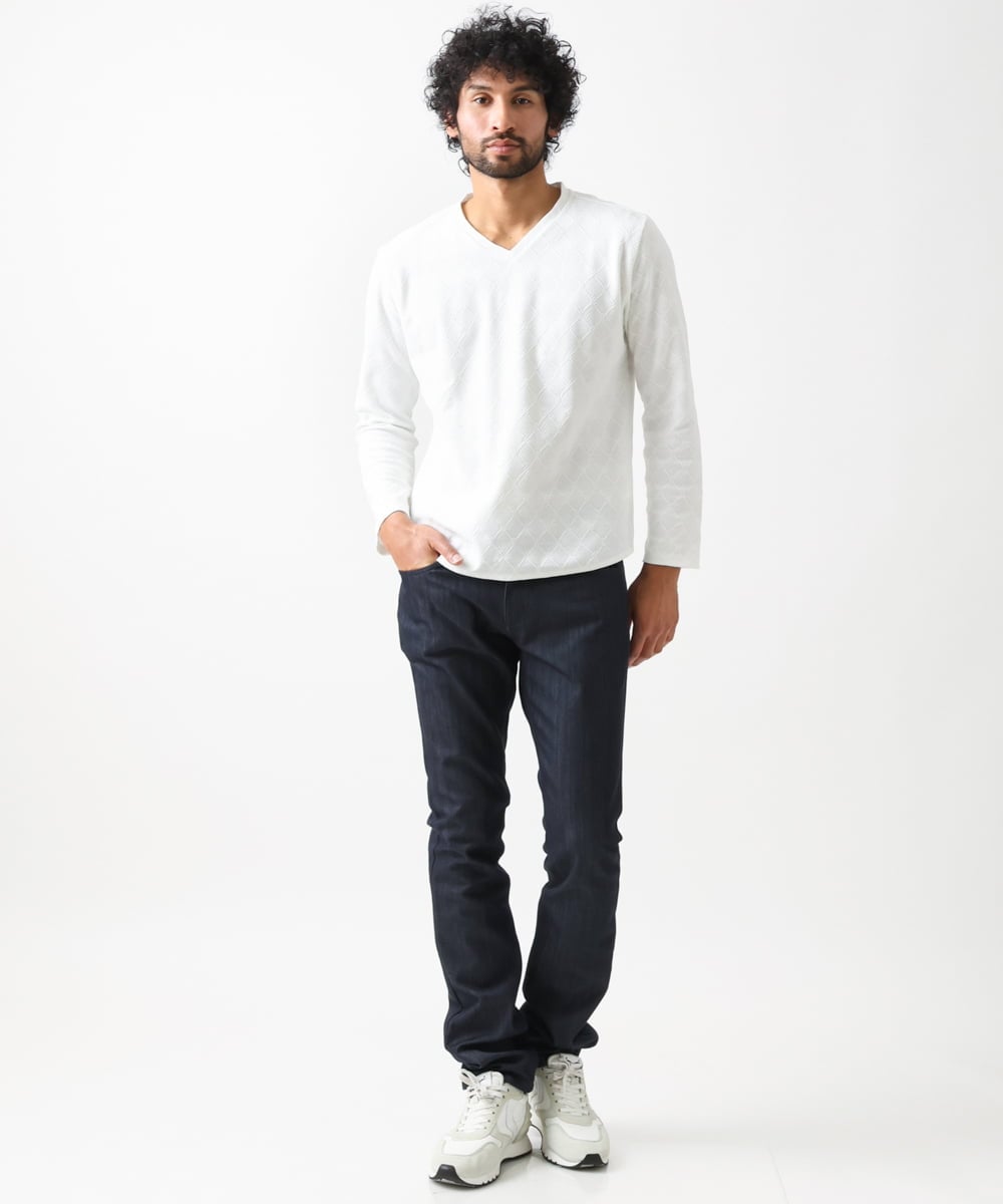 MNKDX01150 MICHEL KLEIN HOMME(ミッシェルクラン オム) 《日本製》ダイヤ柄カットソー ホワイト(90)