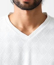 MNKDX01150 MICHEL KLEIN HOMME(ミッシェルクラン オム) 《日本製》ダイヤ柄カットソー ホワイト(90)
