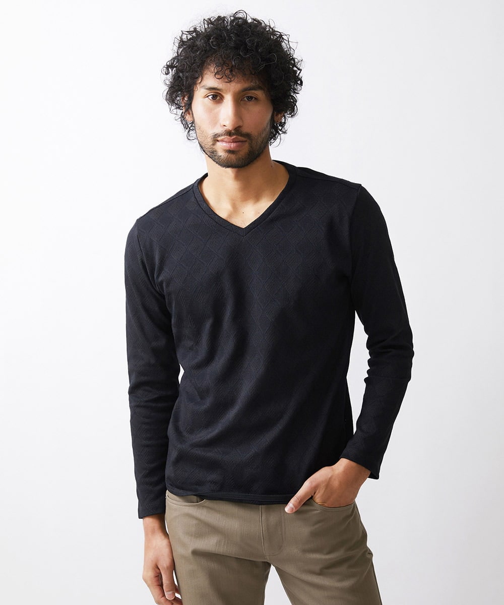 MNKDX01150 MICHEL KLEIN HOMME(ミッシェルクラン オム) 《日本製》ダイヤ柄カットソー ブラック(94)