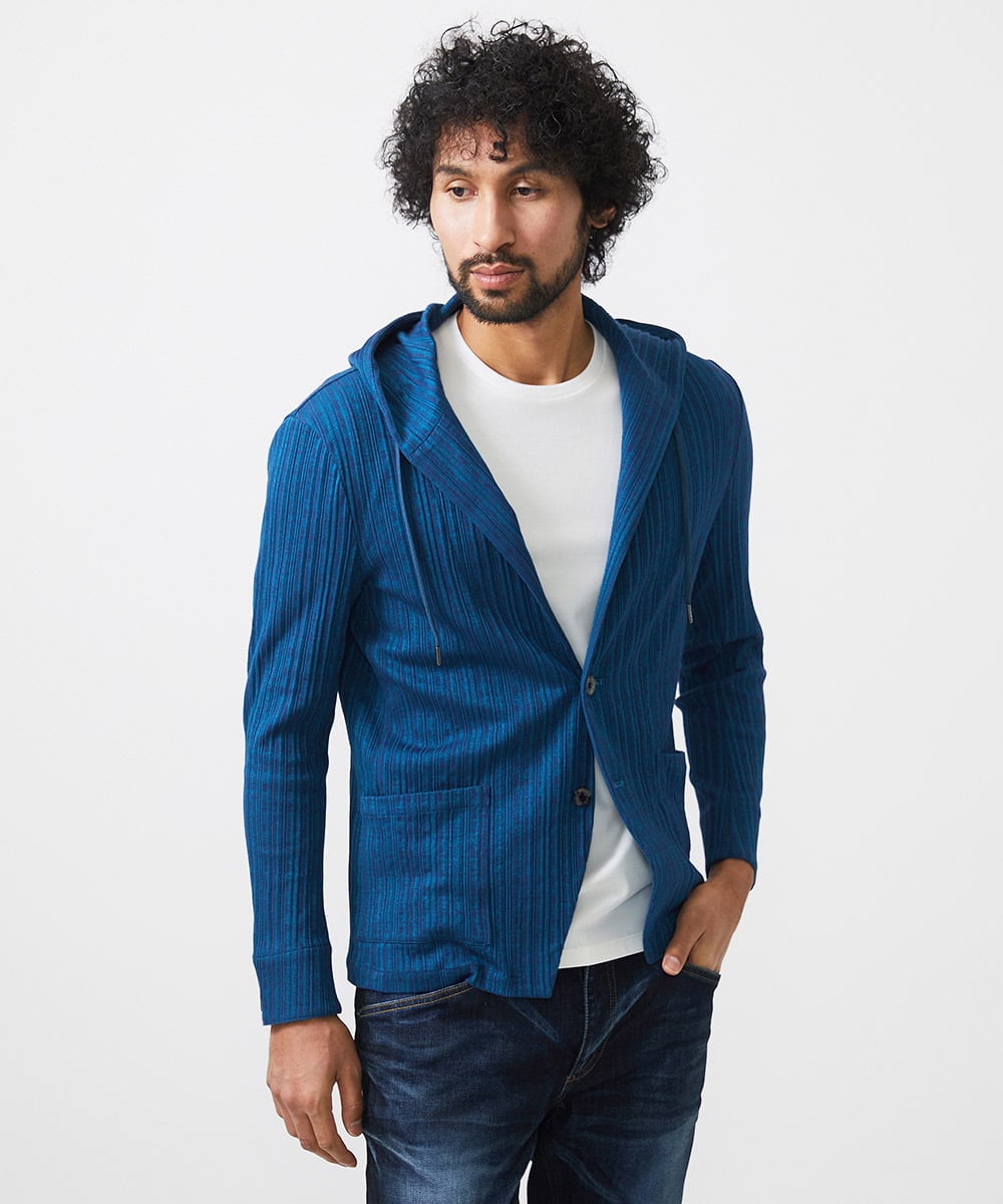 MNKGC31270 MICHEL KLEIN HOMME(ミッシェルクラン オム) プリーツフードジャケット ブルー