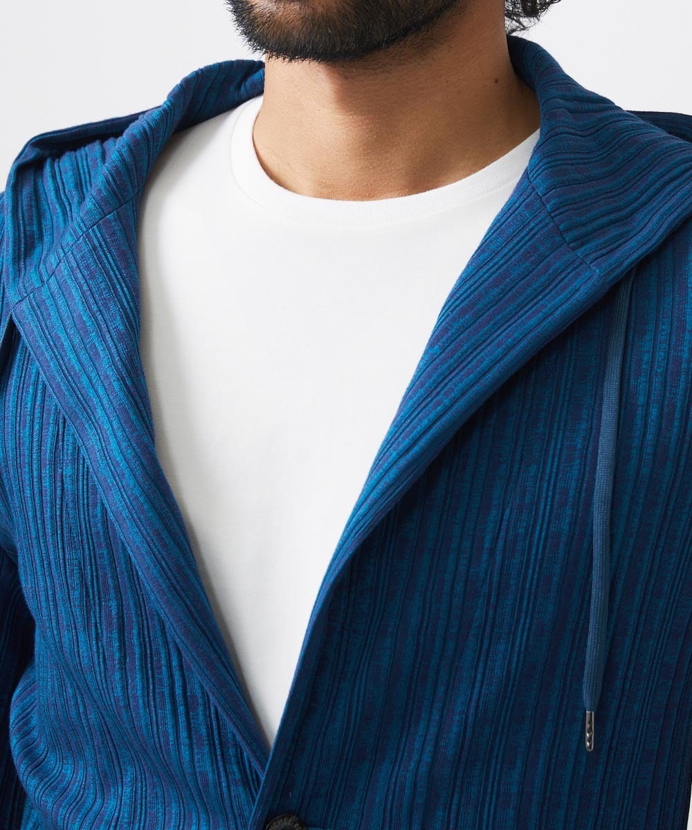 MNKGC31270 MICHEL KLEIN HOMME(ミッシェルクラン オム) プリーツフードジャケット ブルー