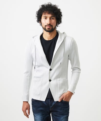 MICHEL KLEIN HOMME(ミッシェルクランオム) プリーツフードジャケット ライトグレー/灰 46