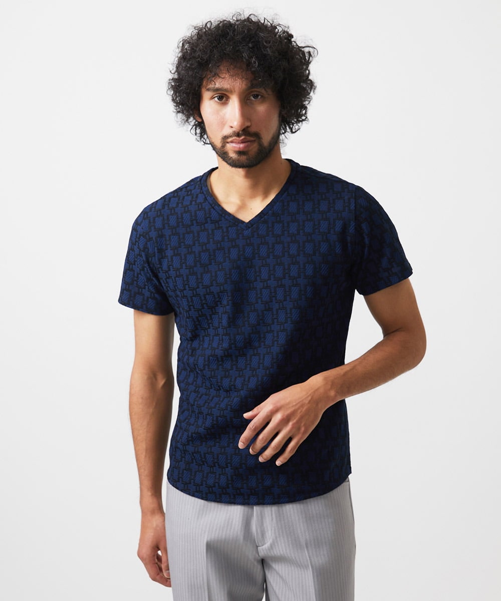 MNKGC50130 MICHEL KLEIN HOMME(ミッシェルクラン オム) 《日本製》リンクスVネック半袖カットソー ネイビー