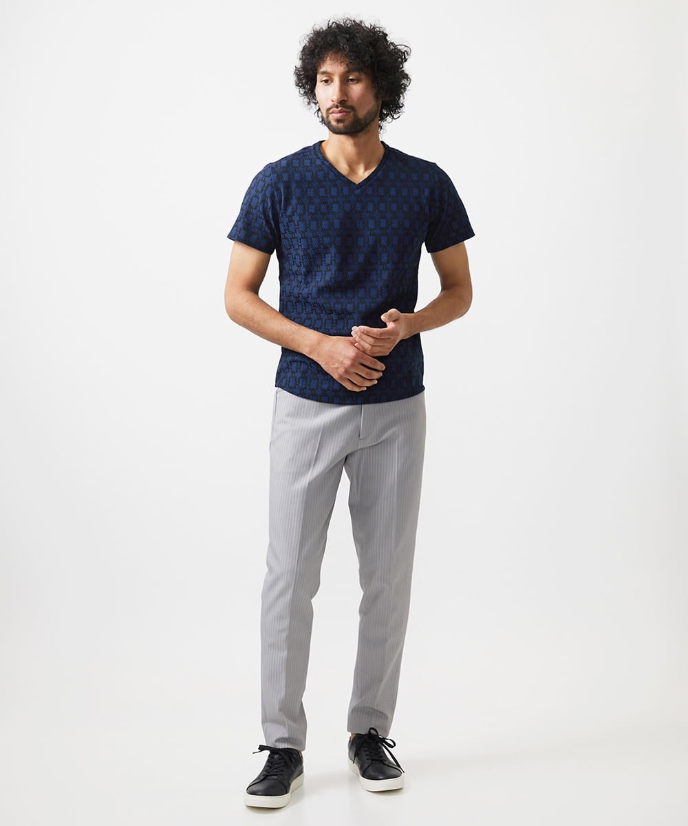 MNKGC50130 MICHEL KLEIN HOMME(ミッシェルクラン オム) 《日本製》リンクスVネック半袖カットソー ネイビー