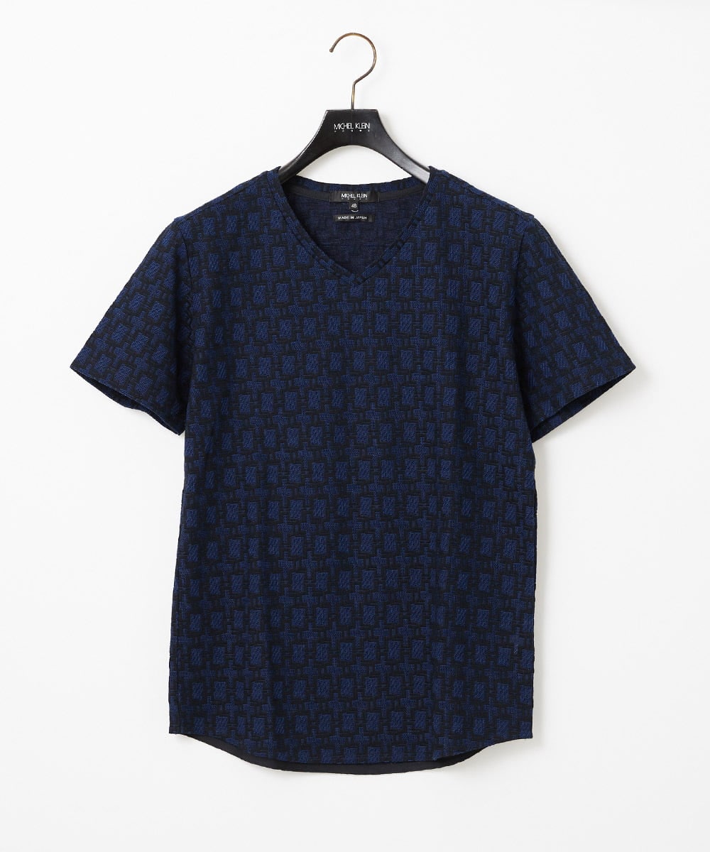 MNKGC50130 MICHEL KLEIN HOMME 《日本製》リンクスVネック半袖カットソー
