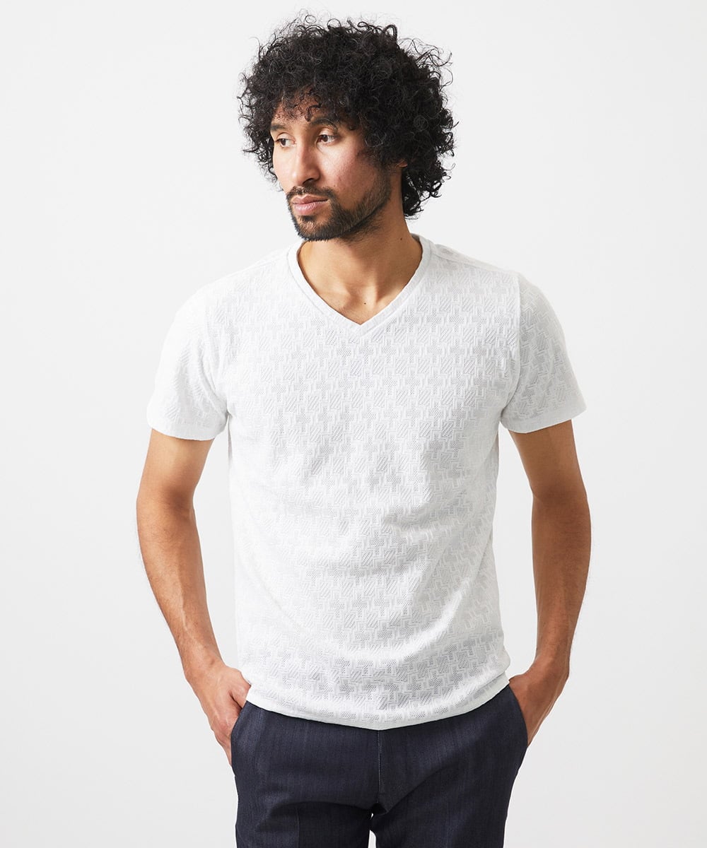 MNKGC50130 MICHEL KLEIN HOMME 《日本製》リンクスVネック半袖カットソー