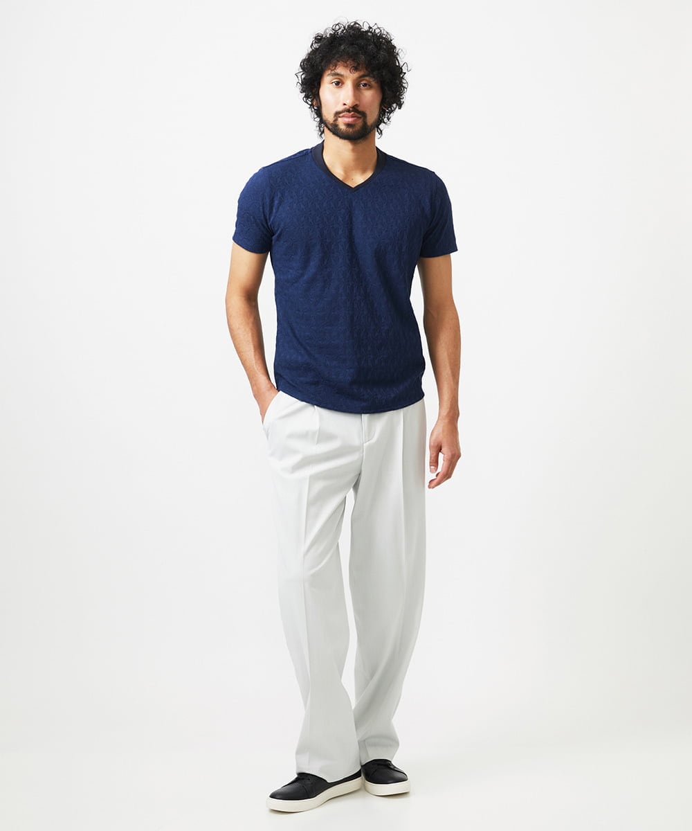 MNKGC51140 MICHEL KLEIN HOMME(ミッシェルクラン オム) 《日本製》リンクスVネック半袖カットソー ネイビー