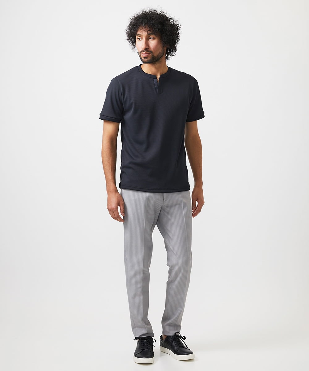 MNKGC54150 MICHEL KLEIN HOMME(ミッシェルクラン オム) 《日本製》キーネック半袖カットソー ブラック