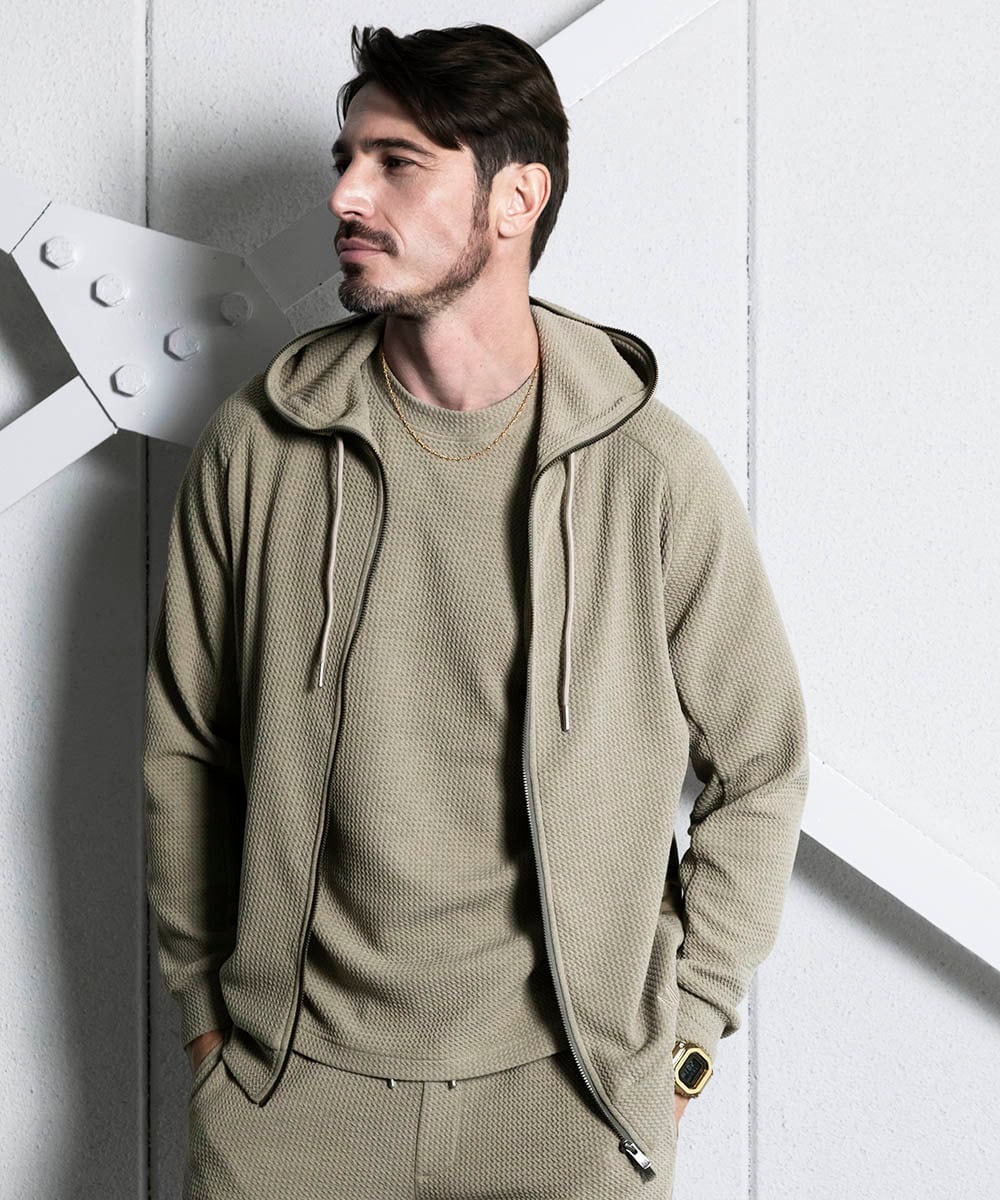 MNKGC58300 MICHEL KLEIN HOMME(ミッシェルクラン オム) ダブルフェイスZIPパーカー セットアップ オフホワイト