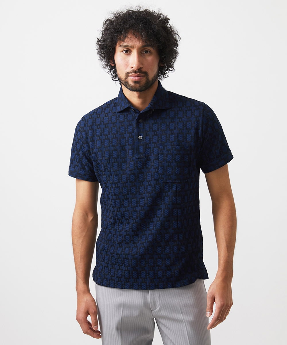 MNKGC60170 MICHEL KLEIN HOMME 《日本製》リンクスVネック半袖ポロシャツ