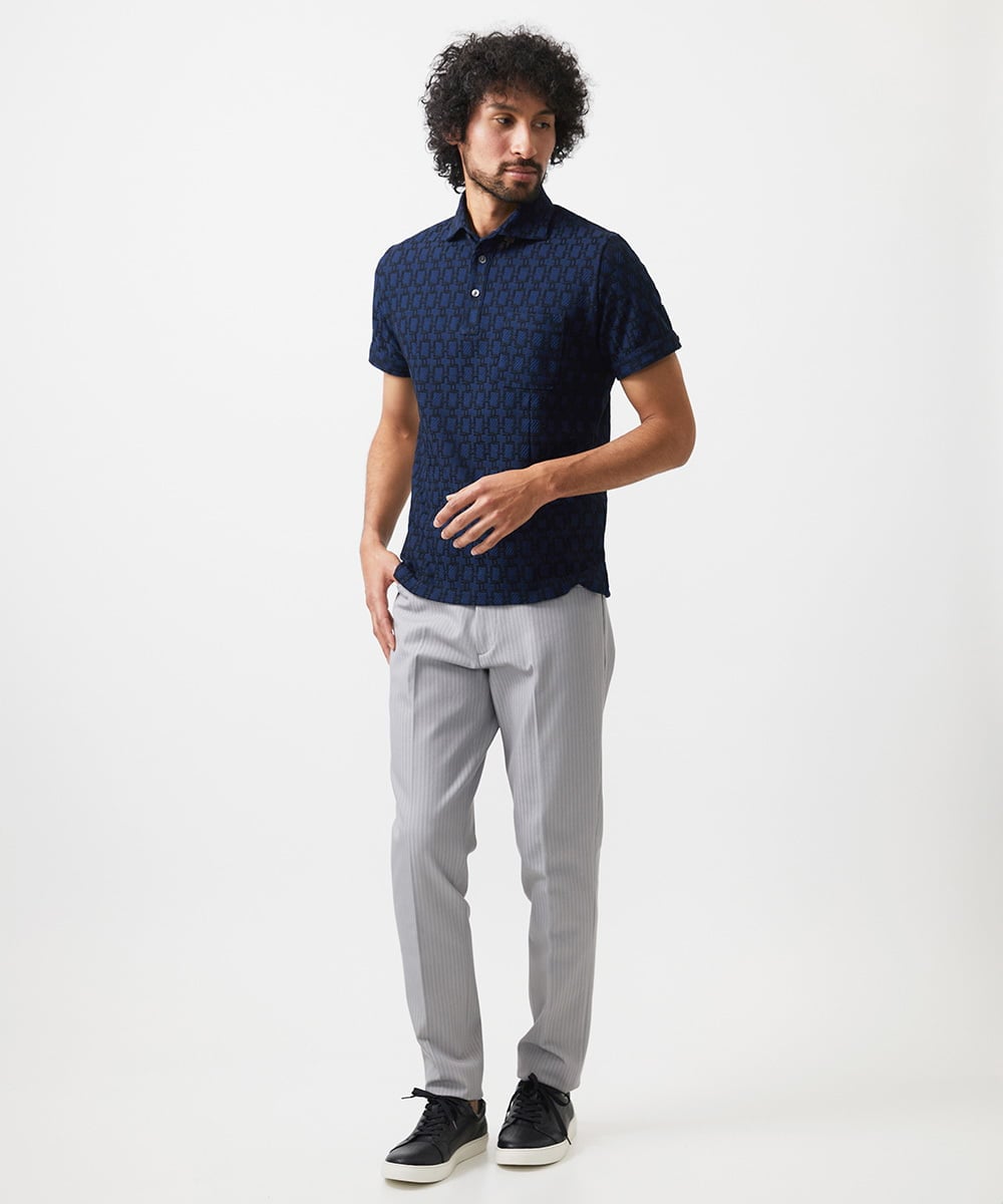 MNKGC60170 MICHEL KLEIN HOMME(ミッシェルクラン オム) 《日本製》リンクスVネック半袖ポロシャツ ネイビー