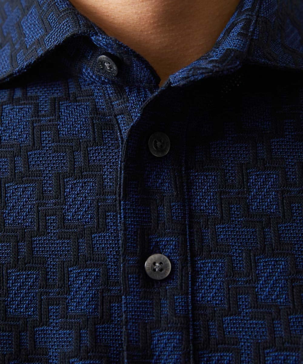 MNKGC60170 MICHEL KLEIN HOMME(ミッシェルクラン オム) 《日本製》リンクスVネック半袖ポロシャツ ネイビー