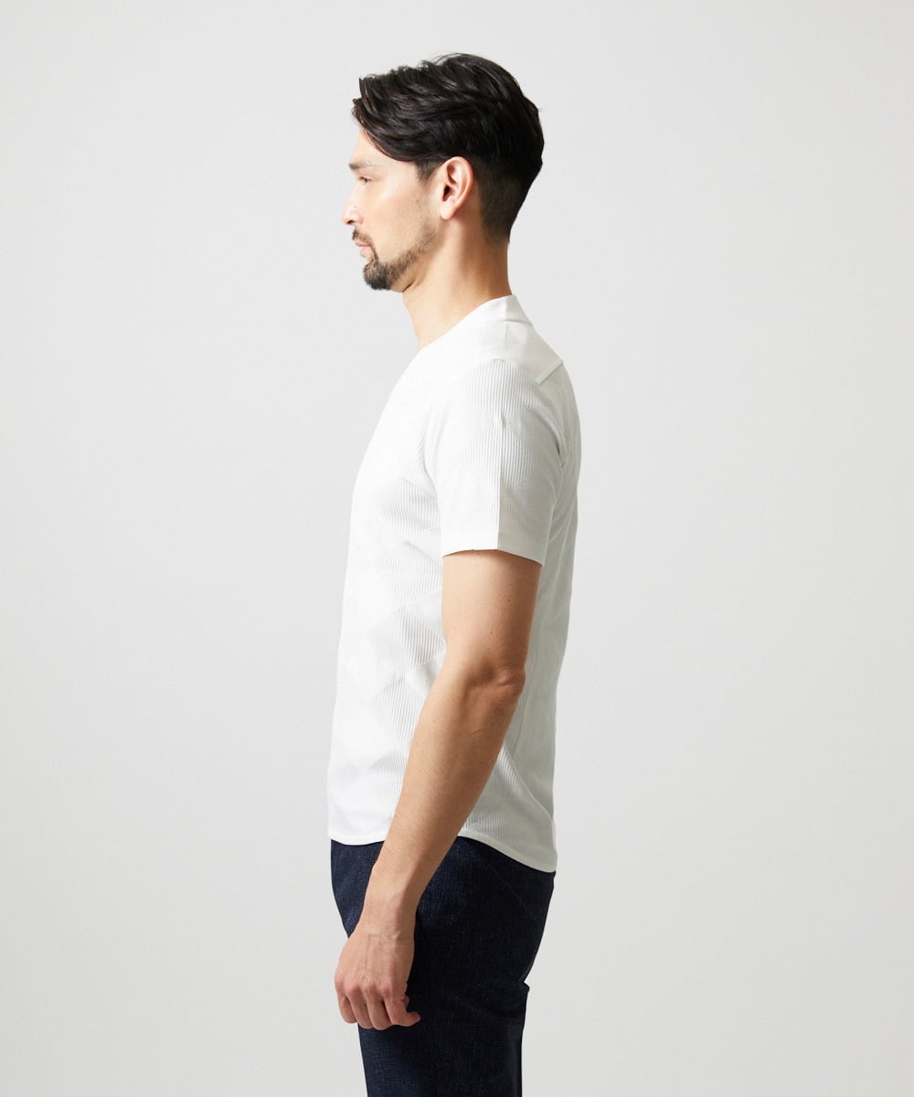 MNKGF54140 MICHEL KLEIN HOMME(ミッシェルクラン オム) アーガイル柄Vネック半袖カットソー ホワイト