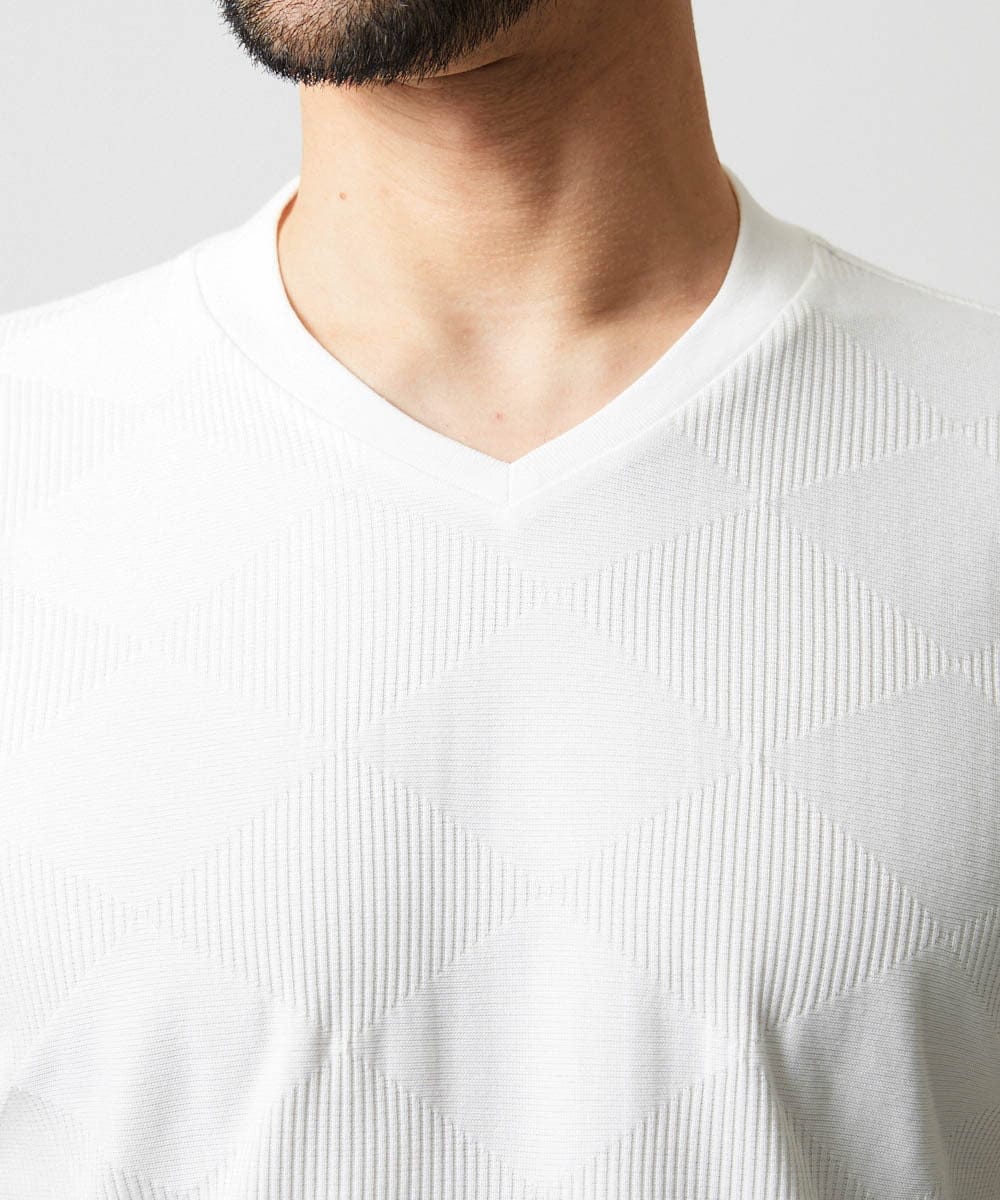 MNKGF54140 MICHEL KLEIN HOMME(ミッシェルクラン オム) アーガイル柄Vネック半袖カットソー ホワイト