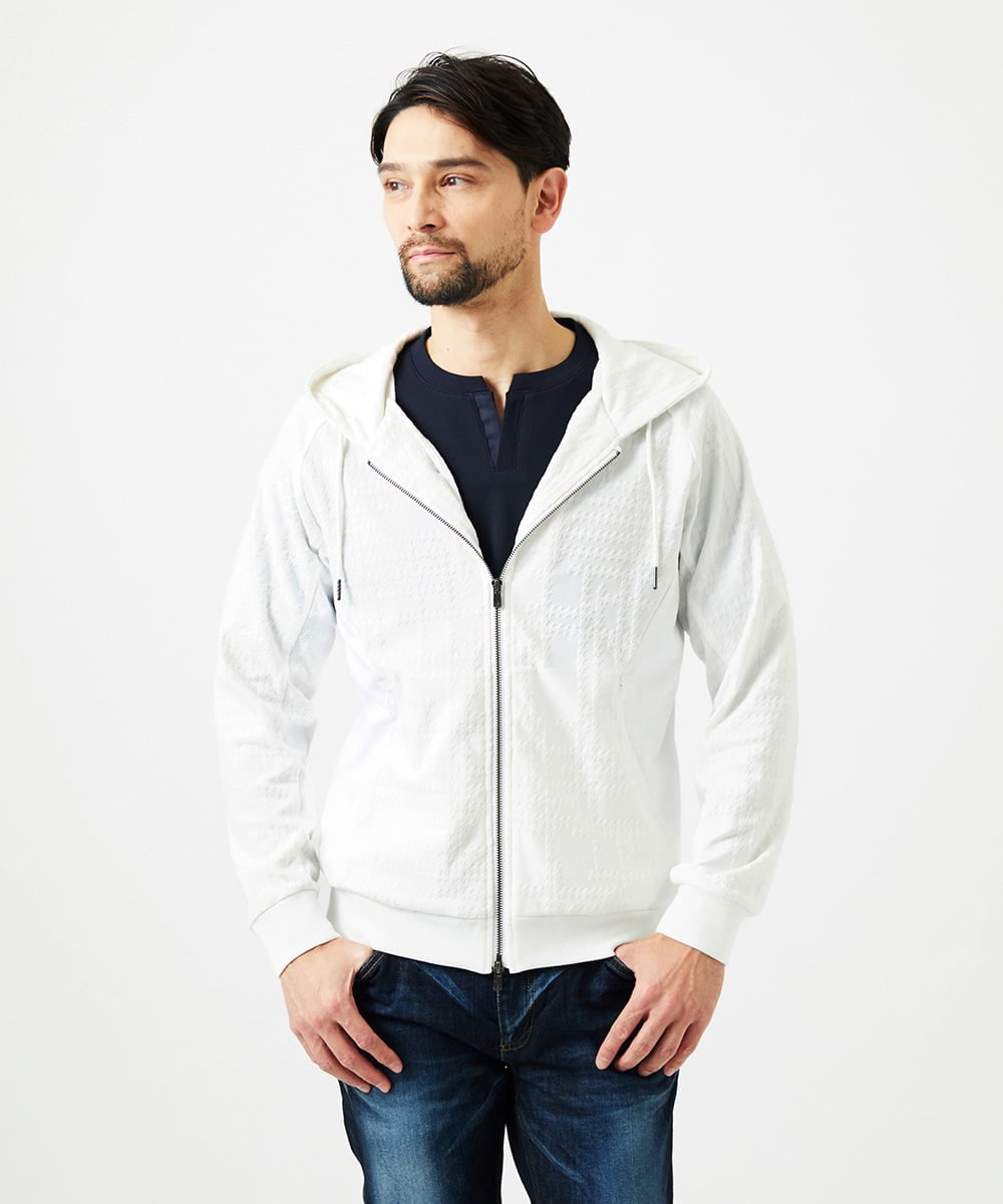 MNKGF58330 MICHEL KLEIN HOMME(ミッシェルクラン オム) 【セットアップ】ジャカードジップアップパーカー ホワイト