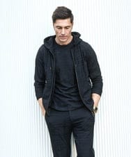 MNKGF58330 MICHEL KLEIN HOMME(ミッシェルクラン オム) 【セットアップ】ジャカードジップアップパーカー ブラック