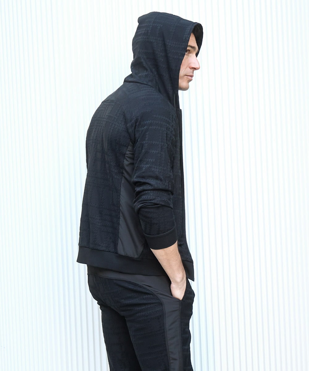 MNKGF58330 MICHEL KLEIN HOMME(ミッシェルクラン オム) 【セットアップ】ジャカードジップアップパーカー ブラック