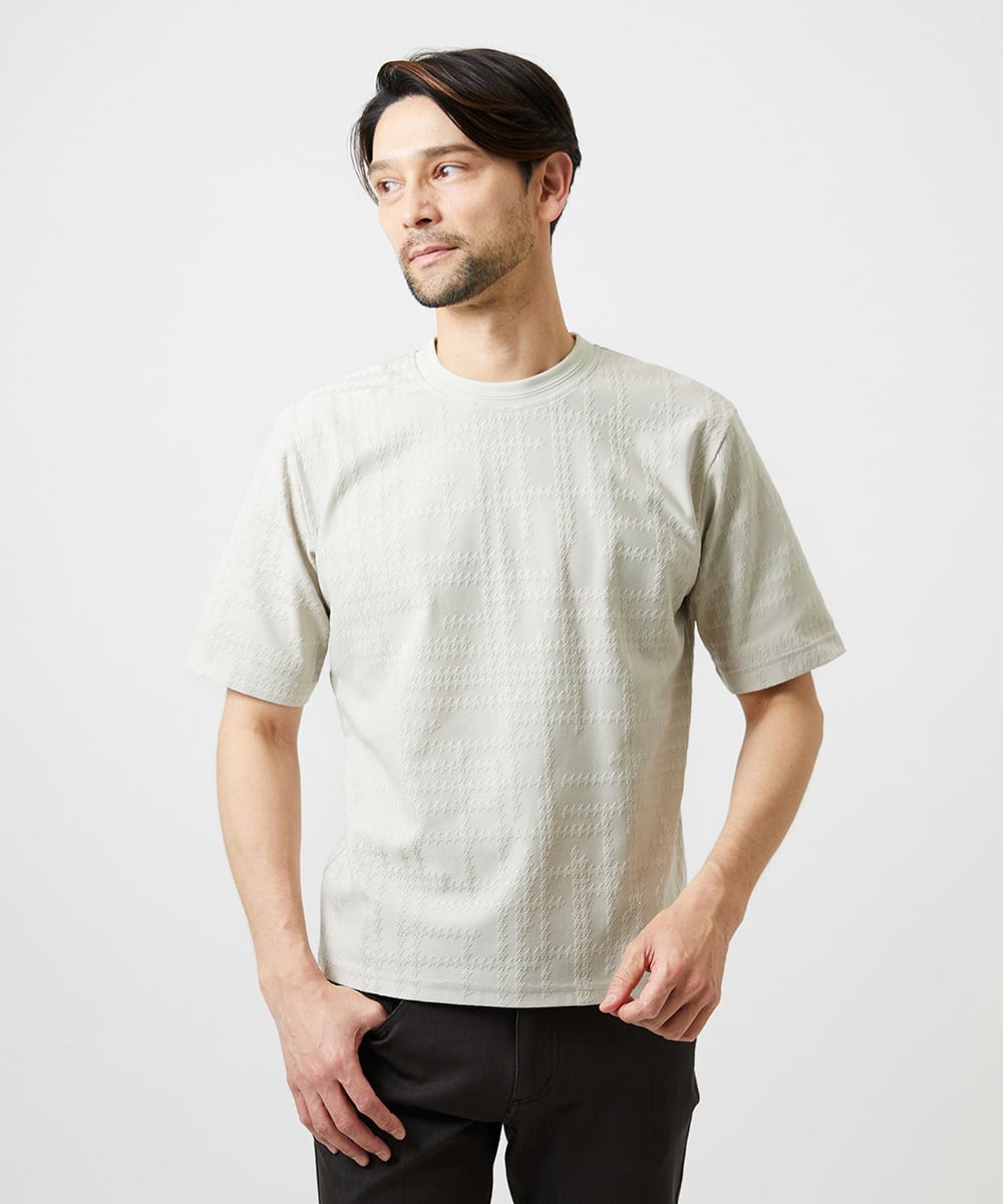 MNKGF59150 MICHEL KLEIN HOMME(ミッシェルクラン オム) 【セットアップ】ジャカードクルーネック半袖カットソー ベージュ