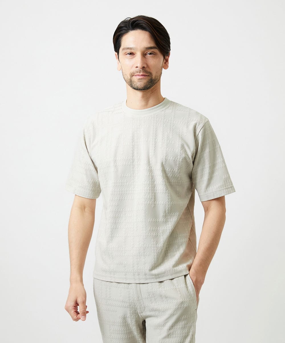 MNKGF59150 MICHEL KLEIN HOMME(ミッシェルクラン オム) 【セットアップ】ジャカードクルーネック半袖カットソー ベージュ