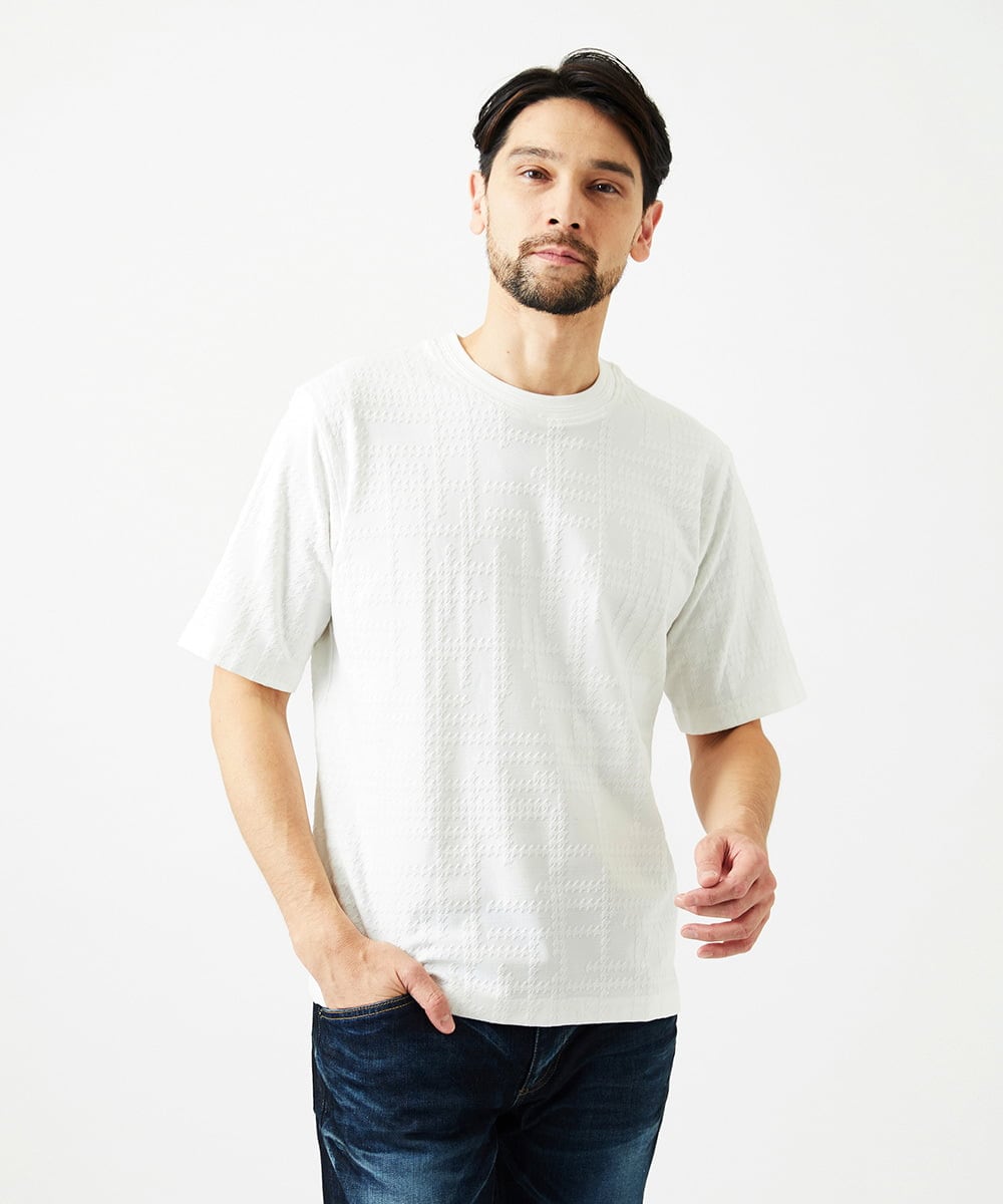 MNKGF59150 MICHEL KLEIN HOMME(ミッシェルクラン オム) 【セットアップ】ジャカードクルーネック半袖カットソー ホワイト