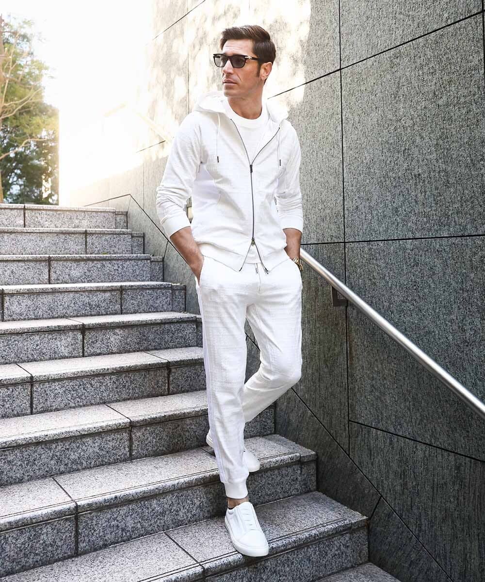 MNKGF59150 MICHEL KLEIN HOMME(ミッシェルクラン オム) 【セットアップ】ジャカードクルーネック半袖カットソー ホワイト