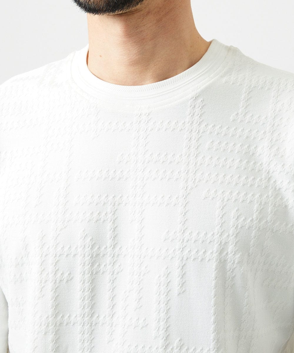 MNKGF59150 MICHEL KLEIN HOMME(ミッシェルクラン オム) 【セットアップ】ジャカードクルーネック半袖カットソー ホワイト