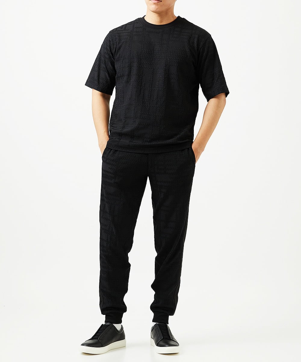 MNKGF59150 MICHEL KLEIN HOMME(ミッシェルクラン オム) 【セットアップ】ジャカードクルーネック半袖カットソー ブラック