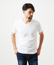 MNKGF60150 MICHEL KLEIN HOMME(ミッシェルクラン オム) 《日本製》千鳥リンクスVネック半袖カットソー ホワイト