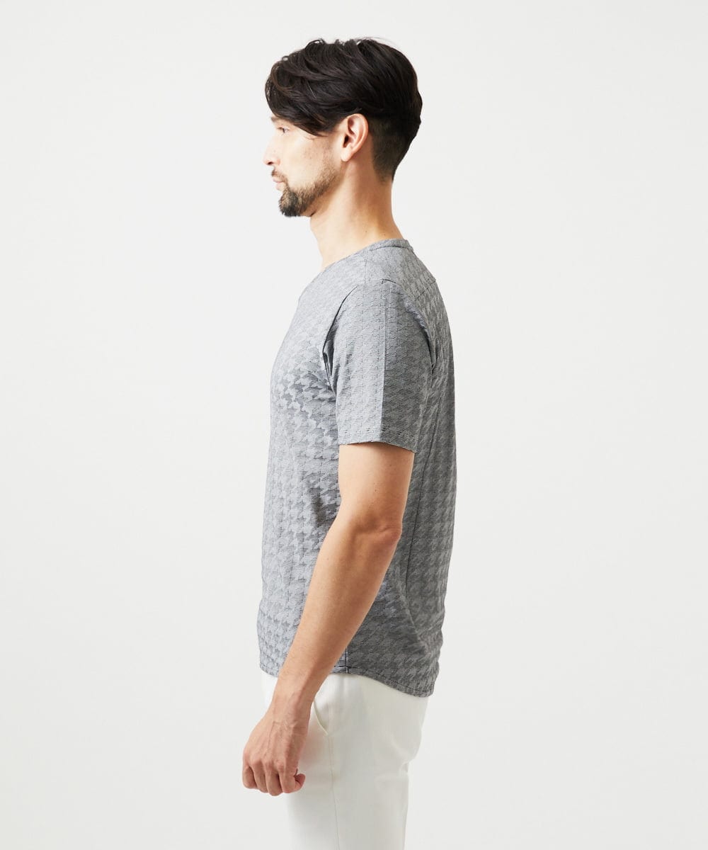 MNKGF60150 MICHEL KLEIN HOMME(ミッシェルクラン オム) 《日本製》千鳥リンクスVネック半袖カットソー ダークグレー