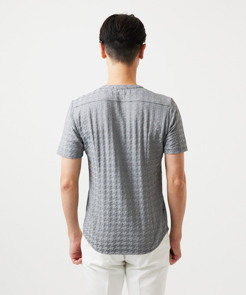 MNKGF60150 MICHEL KLEIN HOMME(ミッシェルクラン オム) 《日本製》千鳥リンクスVネック半袖カットソー ダークグレー