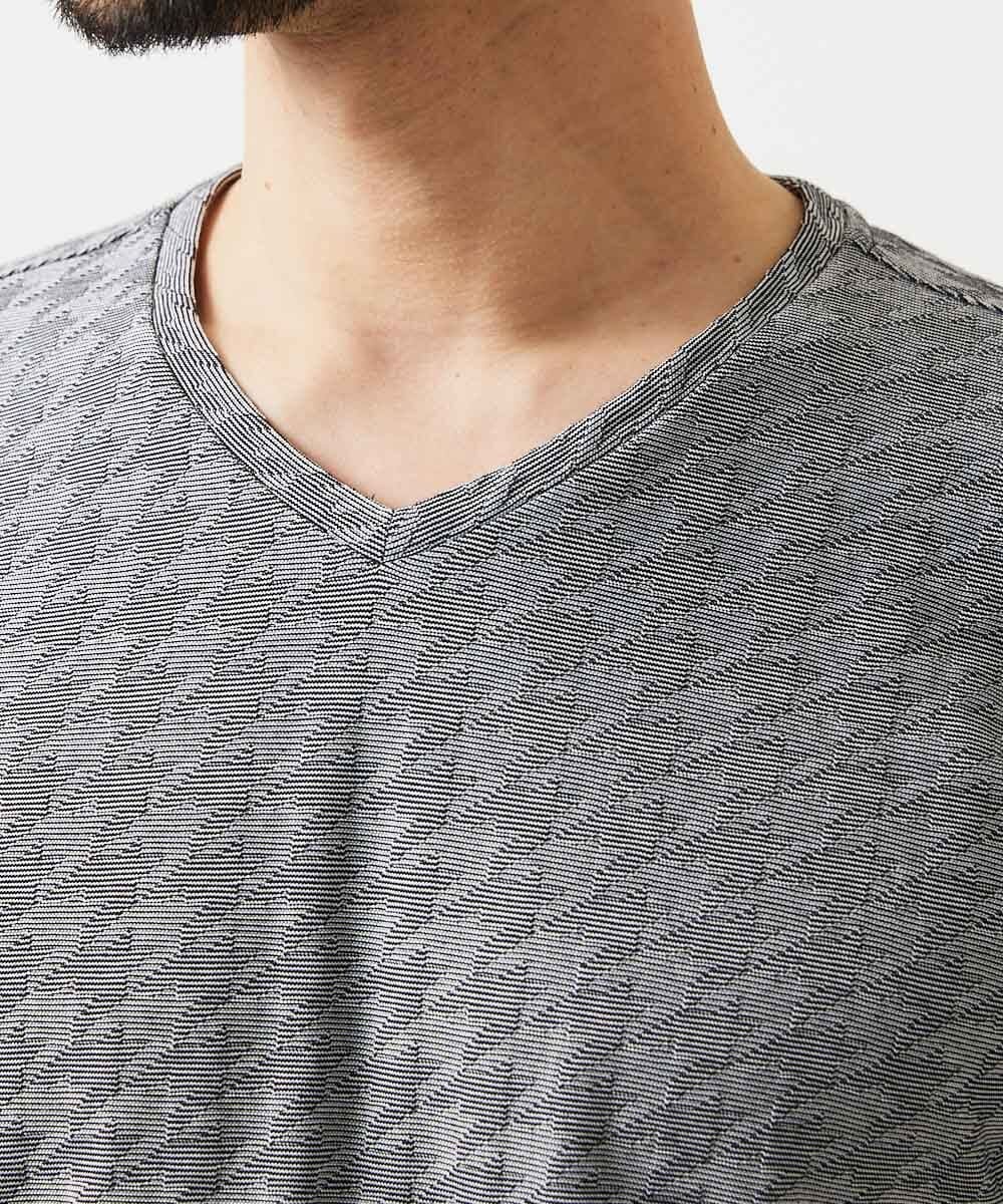 MNKGF60150 MICHEL KLEIN HOMME(ミッシェルクラン オム) 《日本製》千鳥リンクスVネック半袖カットソー ダークグレー