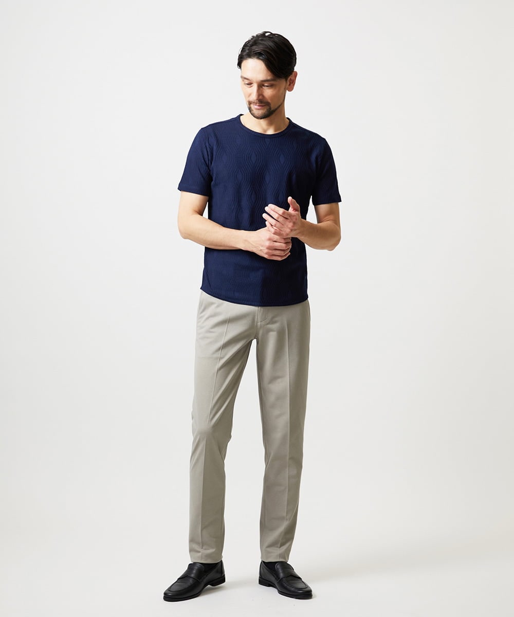 MNKGF61150 MICHEL KLEIN HOMME(ミッシェルクラン オム) 《日本製》スモーク柄クルーネック半袖カットソー ネイビー