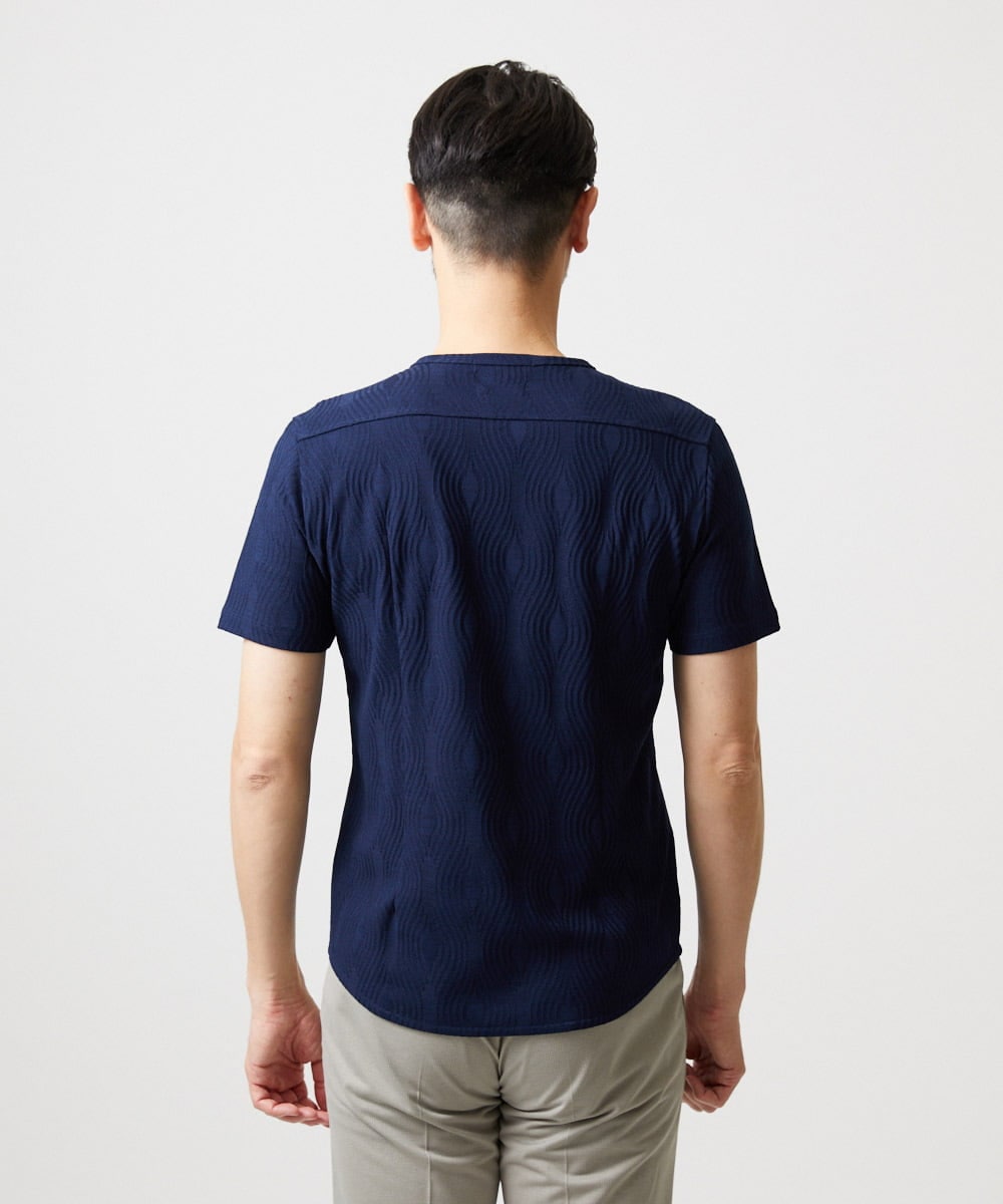 MNKGF61150 MICHEL KLEIN HOMME(ミッシェルクラン オム) 《日本製》スモーク柄クルーネック半袖カットソー ネイビー