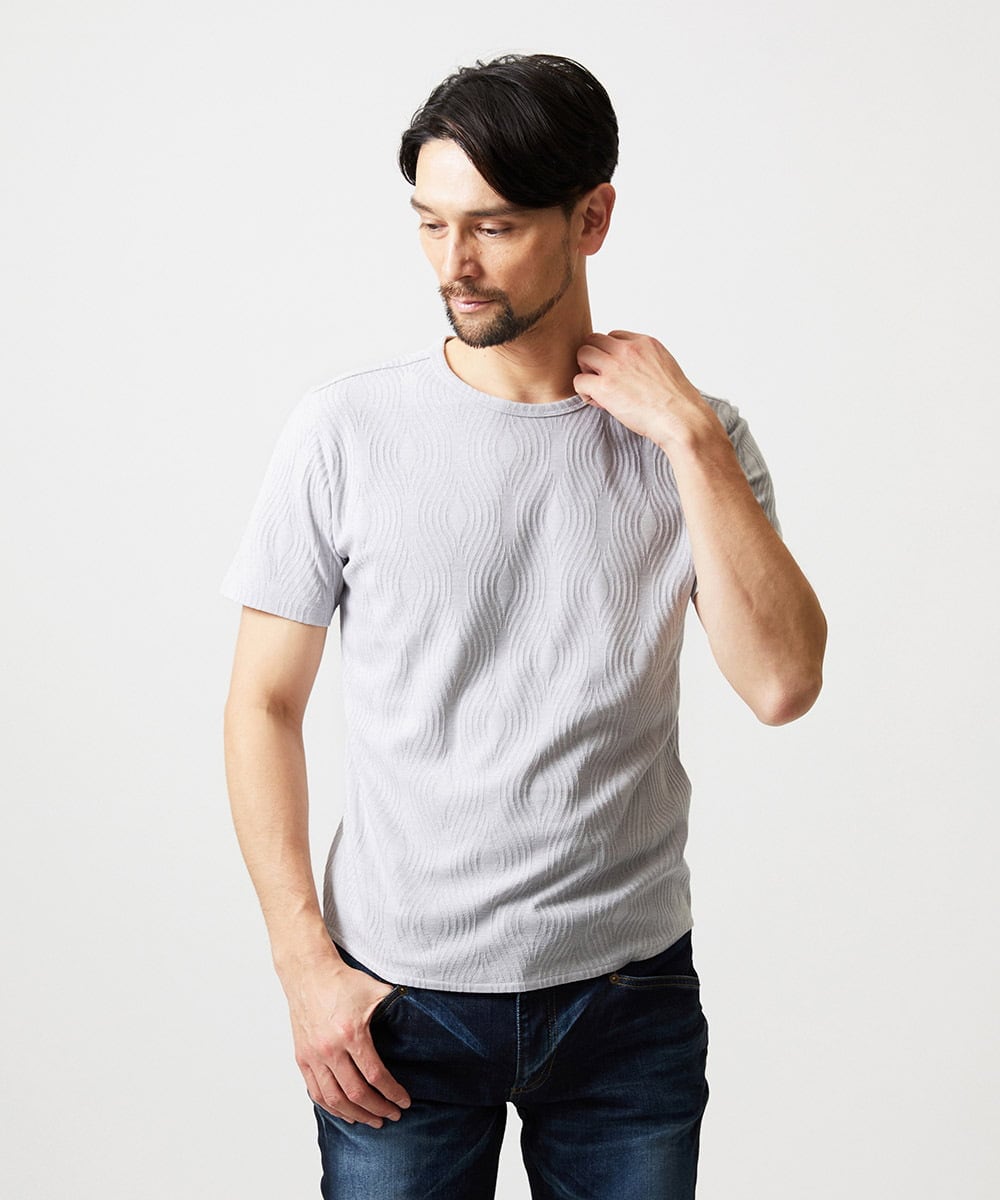 MNKGF61150 MICHEL KLEIN HOMME(ミッシェルクラン オム) 《日本製》スモーク柄クルーネック半袖カットソー ライトグレー