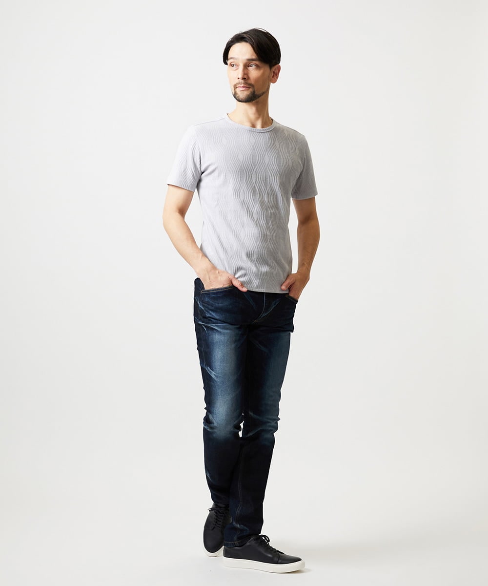 MNKGF61150 MICHEL KLEIN HOMME(ミッシェルクラン オム) 《日本製》スモーク柄クルーネック半袖カットソー ライトグレー