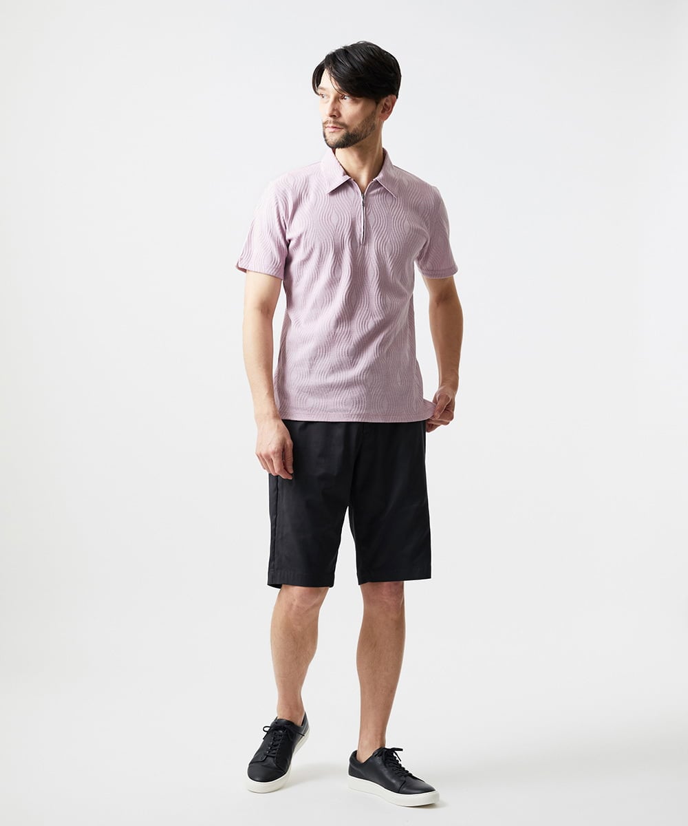 MNKGF62180 MICHEL KLEIN HOMME(ミッシェルクラン オム) 《日本製》スモーク柄ハーフジップ半袖ポロシャツ ピンク