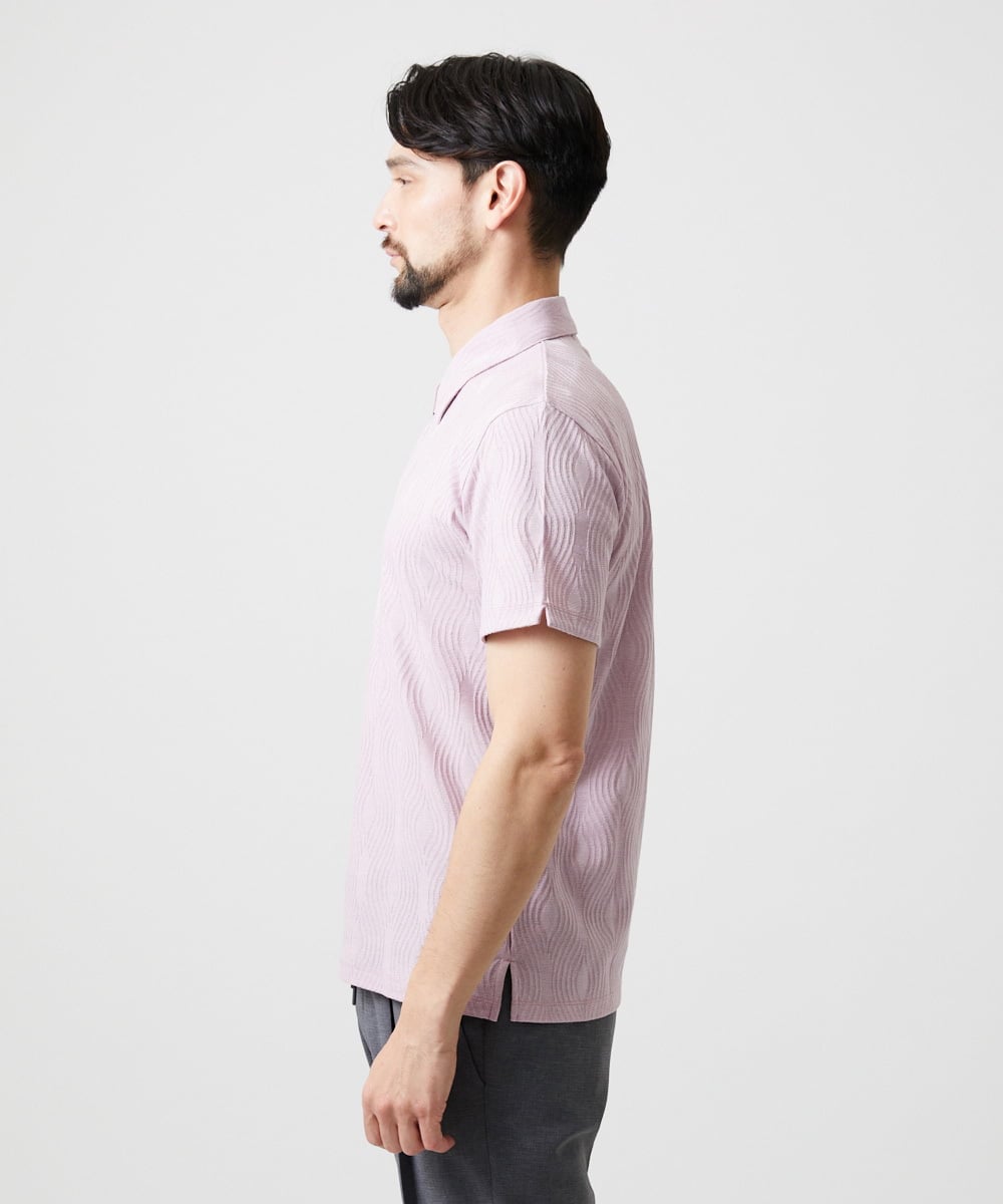 MNKGF62180 MICHEL KLEIN HOMME(ミッシェルクラン オム) 《日本製》スモーク柄ハーフジップ半袖ポロシャツ ピンク