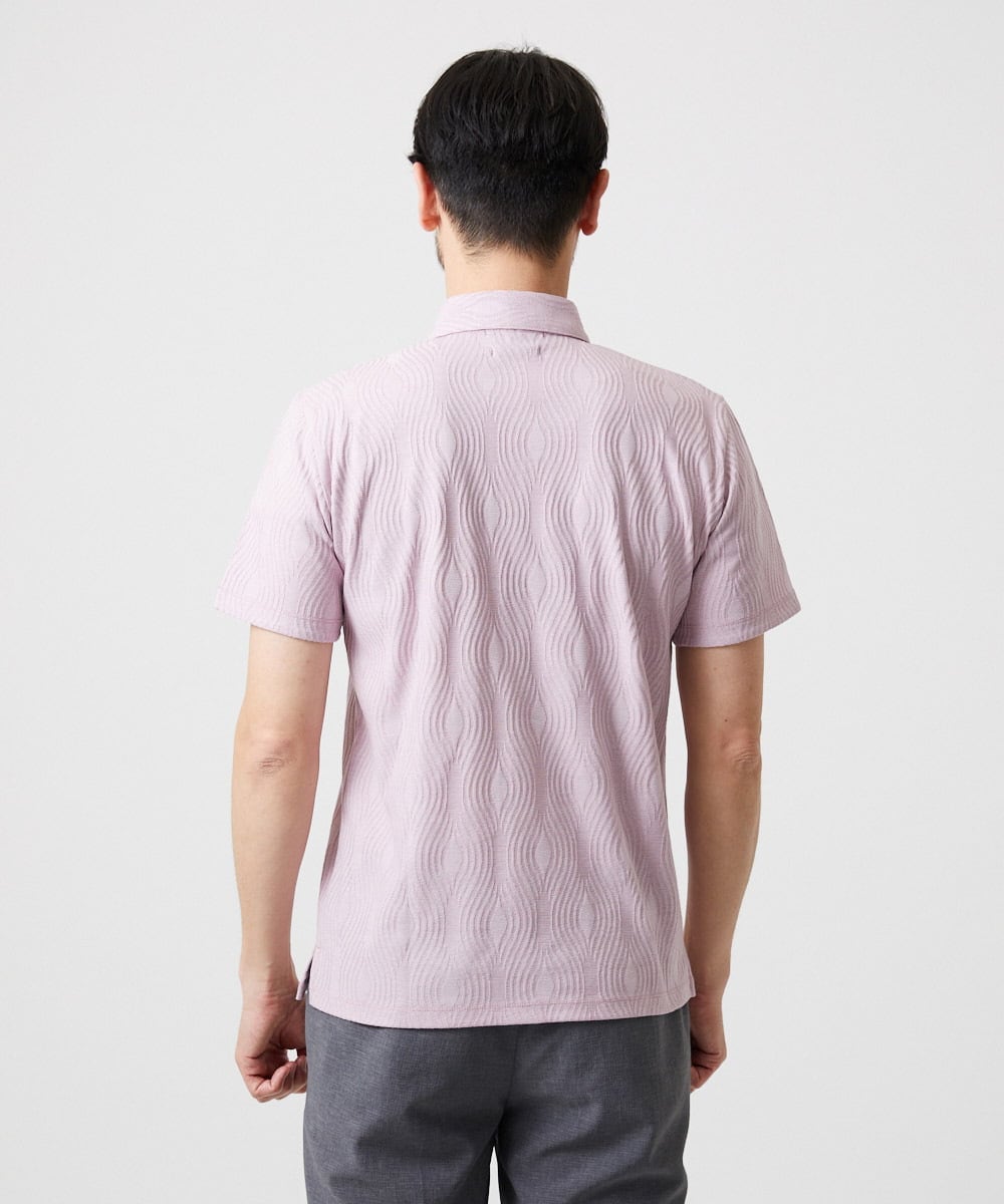 MNKGF62180 MICHEL KLEIN HOMME(ミッシェルクラン オム) 《日本製》スモーク柄ハーフジップ半袖ポロシャツ ピンク