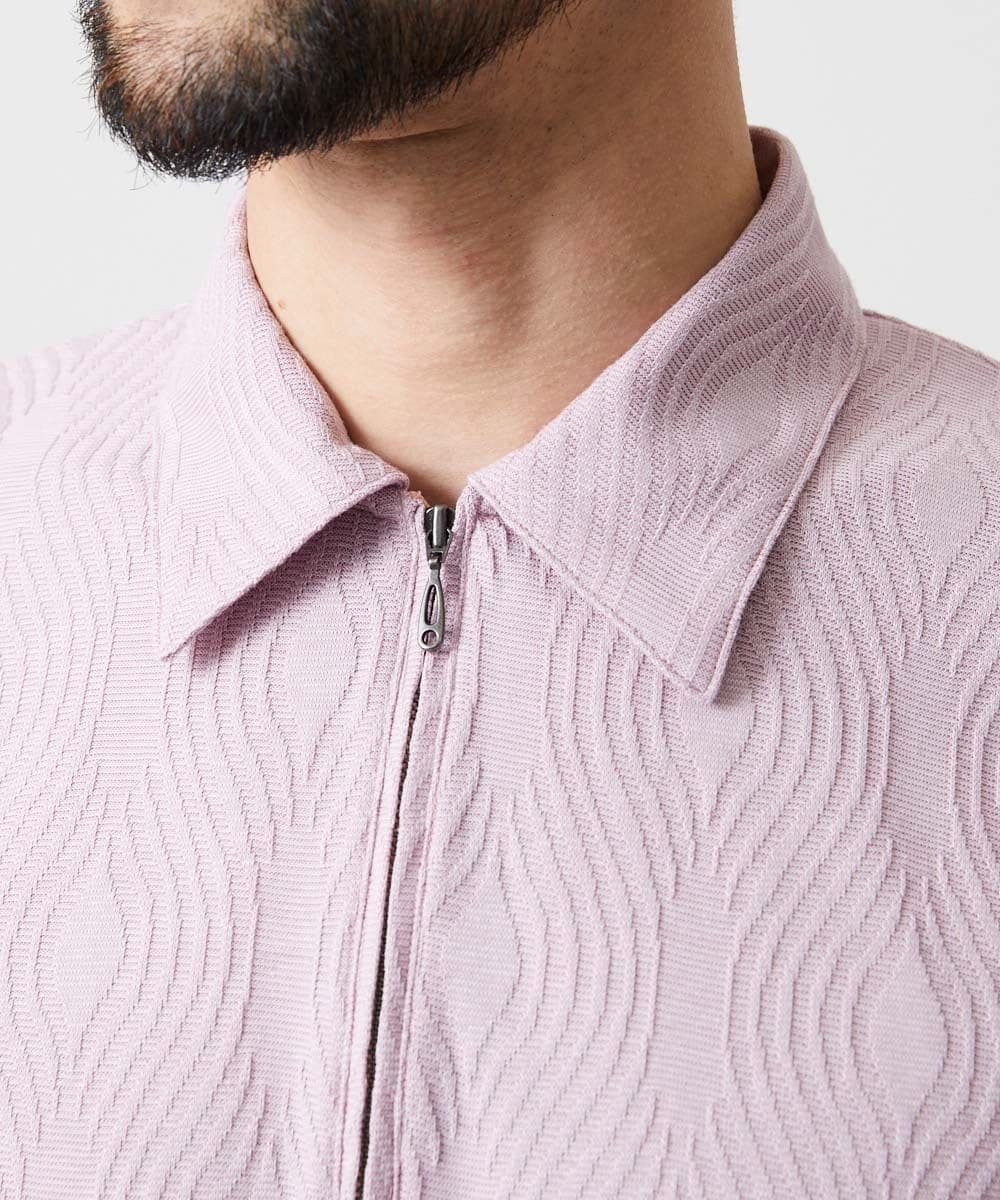 MNKGF62180 MICHEL KLEIN HOMME(ミッシェルクラン オム) 《日本製》スモーク柄ハーフジップ半袖ポロシャツ ピンク