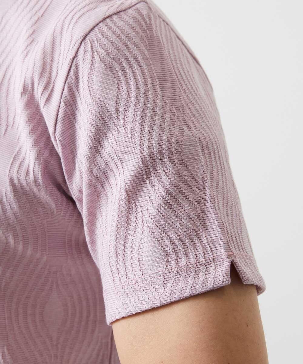 MNKGF62180 MICHEL KLEIN HOMME(ミッシェルクラン オム) 《日本製》スモーク柄ハーフジップ半袖ポロシャツ ピンク